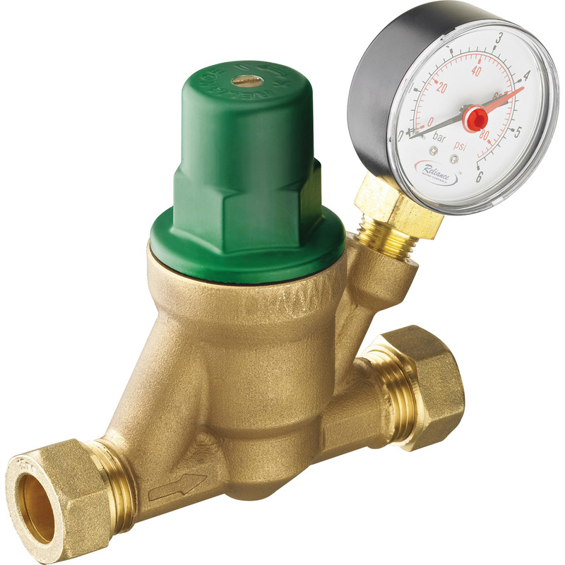 XCSOURCE Water Pressure Regulator Brass Lead-free Adjustable 3/4 20mm Water Pressure Reducer Reducing Valve with Pressure Gauge Bar/Psi HS1060 