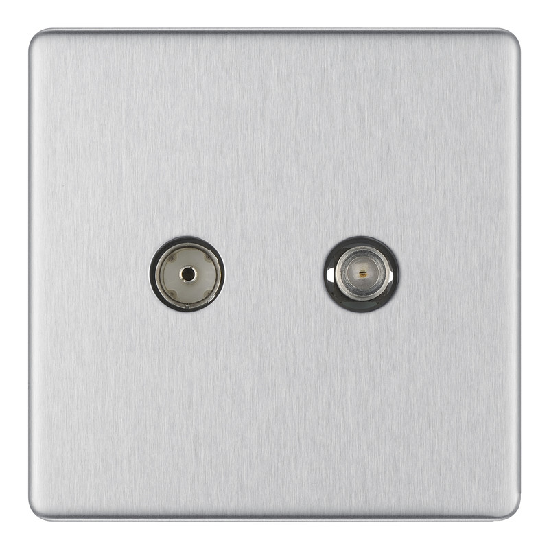 Sky Socket Brushed Satin Chrome Flat TV Aerial Coaxial and Satellite Socket 