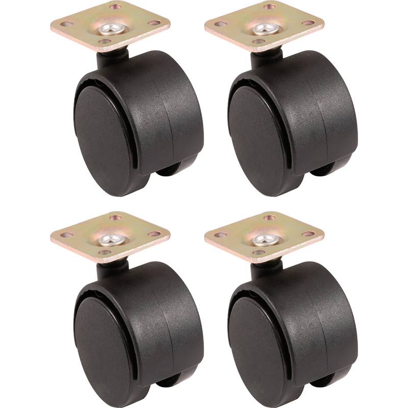 4 x Twin Wheel Castor Set PLATE FIX 40mm Speaker/Stand/Rollers/Screw On Caster 