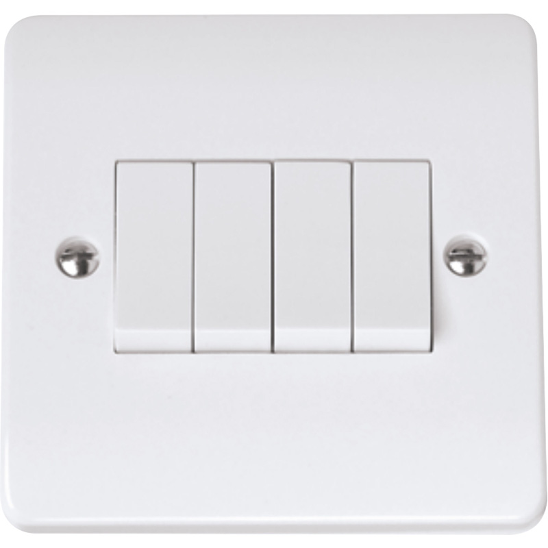 Scolmore Click Mode 10Ax Switch Single Plate 4 Gang 2 Way In White Urea
