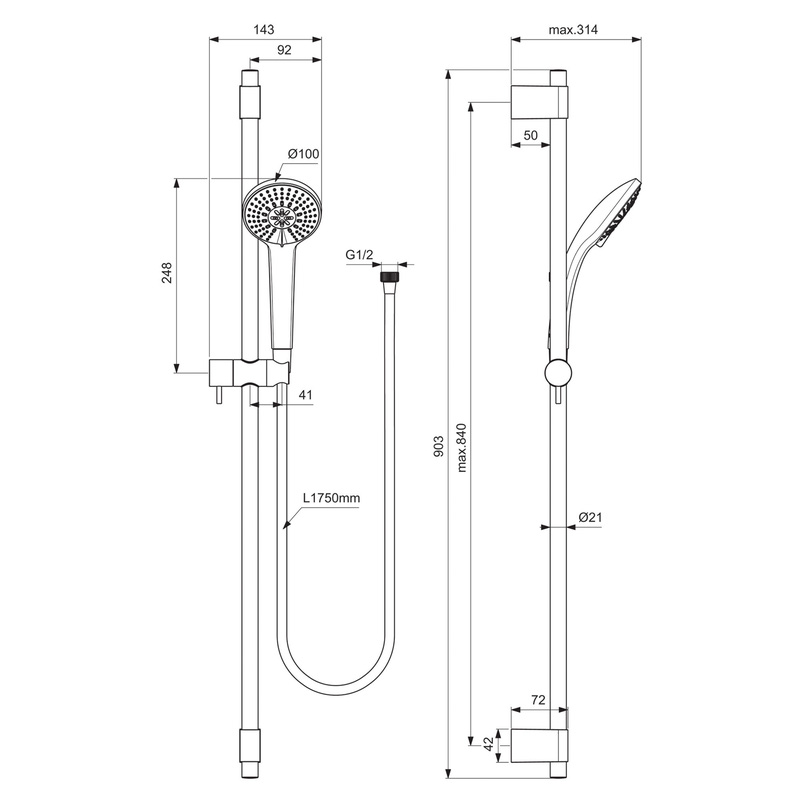 Ideal Standard IdealRain Pro M3 Single Spray Shower Kit 900mm Rail