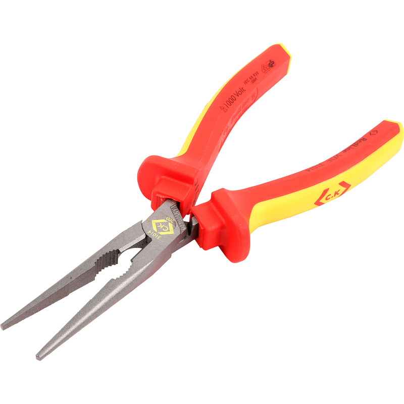 CK 170mm STRAIGHT Snipe Long Nose Redline VDE Wire/Cable Side Pliers 431013 