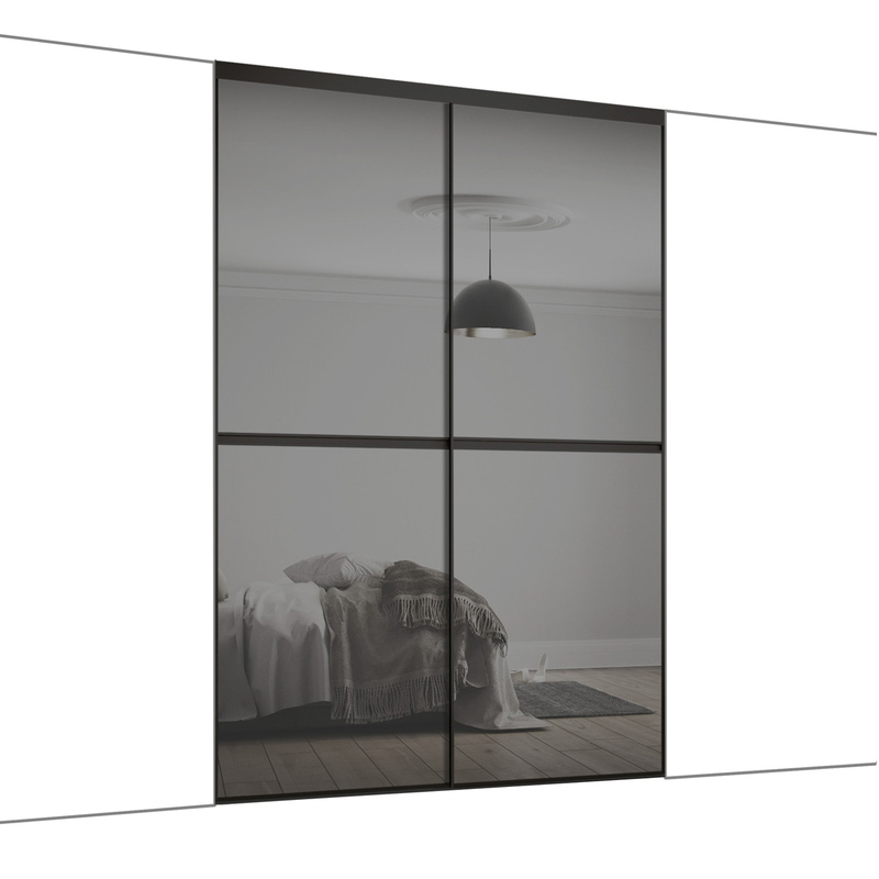 Spacepro Minimalist 2 Door Sliding Wardrobe Kit Black Framed Grey