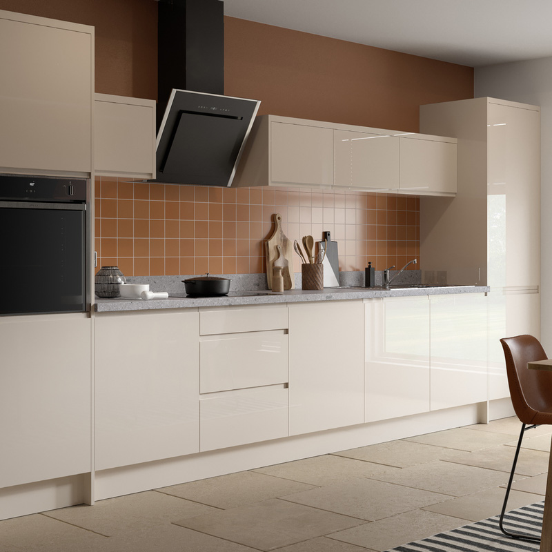 Kitchen Kit Flatpack J-Pull Kitchen Cabinet Tall Oven & Microwave Unit Super Gloss Cashmere