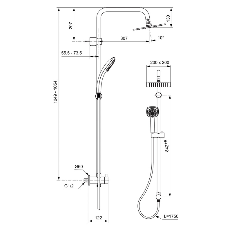 Ideal Standard IdealRain Square Square Diverter Shower Kit for ...