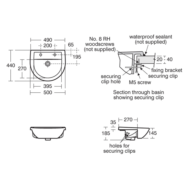 Armitage Shanks Sandringham 21 Semi-Recessed Basin 50cm 2 Tap Hole ...