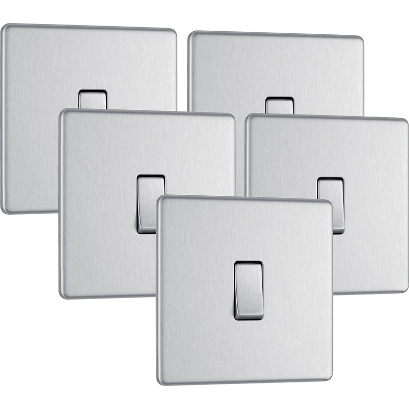 BG Screwless Flat Plate Brushed Stainless Steel 10AX Light Switch