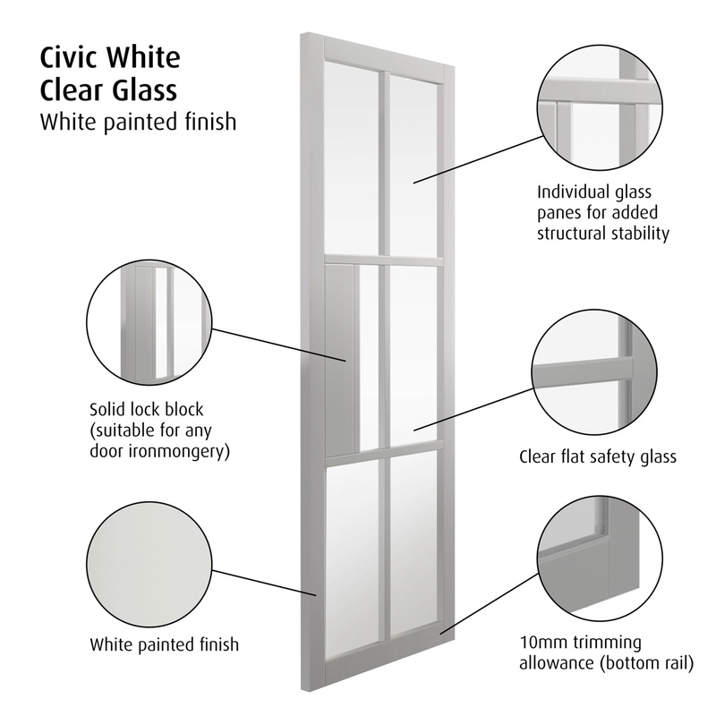 Civic White Clear Glass Internal Door