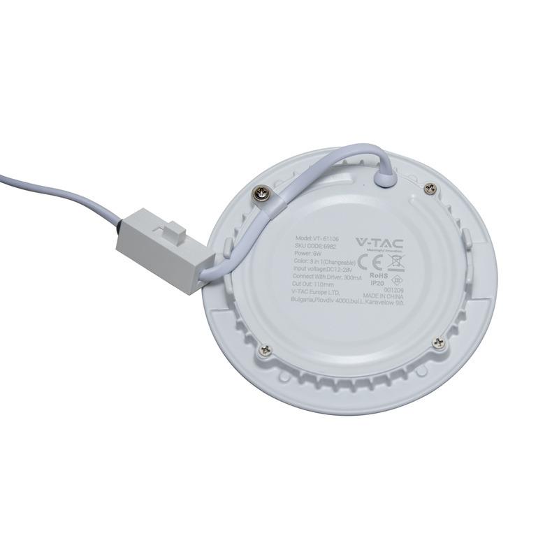 V-TAC LED Mini Round Panel CCT 3in1 Switchable 6W White 490lm