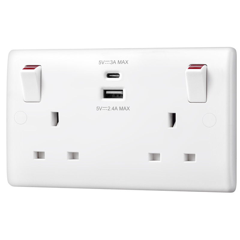 BG 13A Low Profile SP A & C Type USB Switched Socket