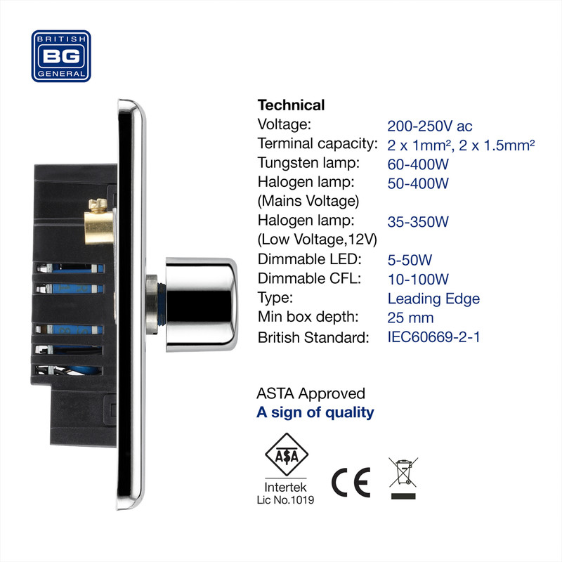 BG Polished Chrome Dimmer Switch 1 Gang 400W Toolstation