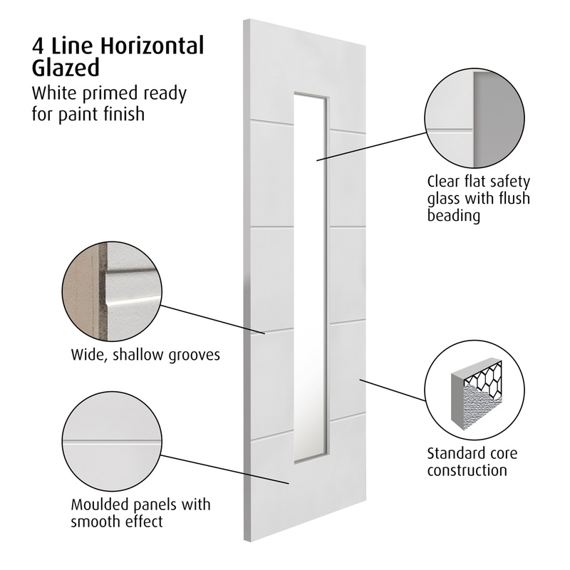4 Line Horizontal Smooth Moulded Internal Clear Glazed Door