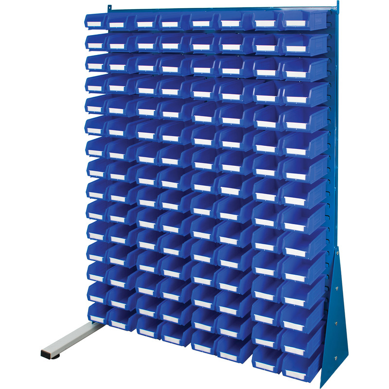 Barton Steel Louvre Panel Adda Stand with Blue Bins 1600 x 1000 x 500mm