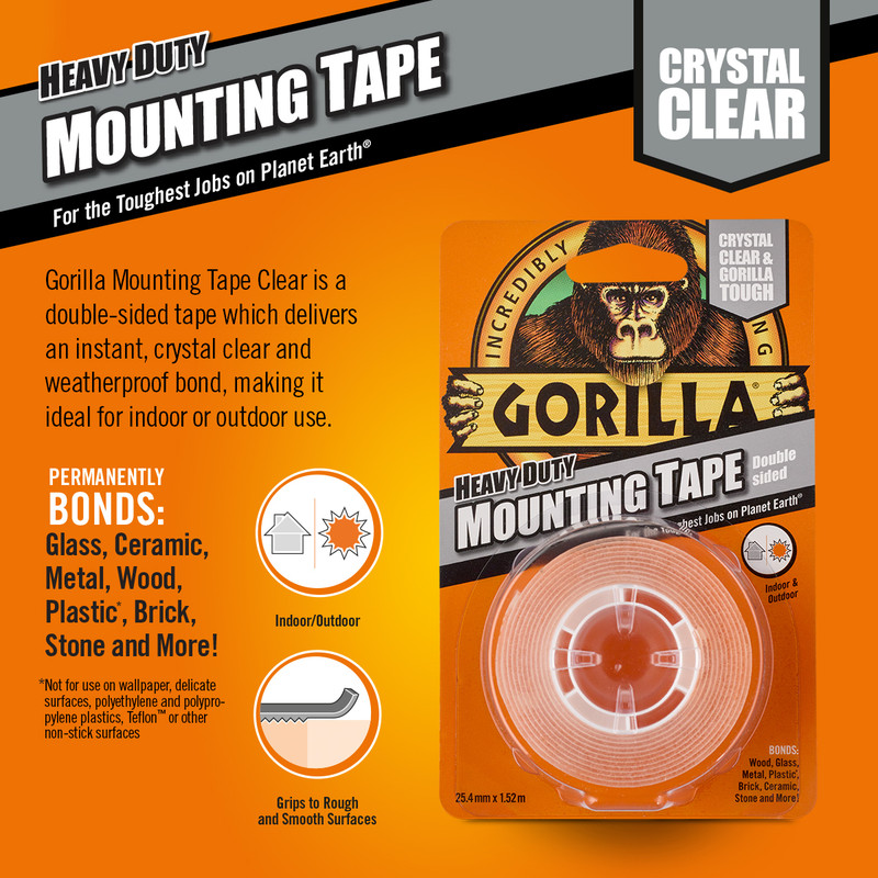 Gorilla Glue 3044101 Heavy-Duty Double Sided Mounting Tape 25.4 mm x 1.52 m 