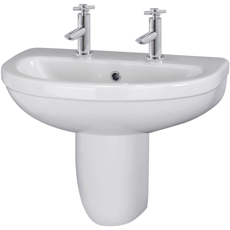 Nuie Ivo Basin & Semi-Pedestal 550Mm 2 Tap Hole In Vitreous China White