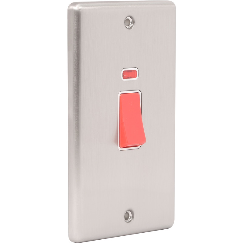 Wessex Brushed Stainless Steel 45A DP Switch Switch + Neon Upright
