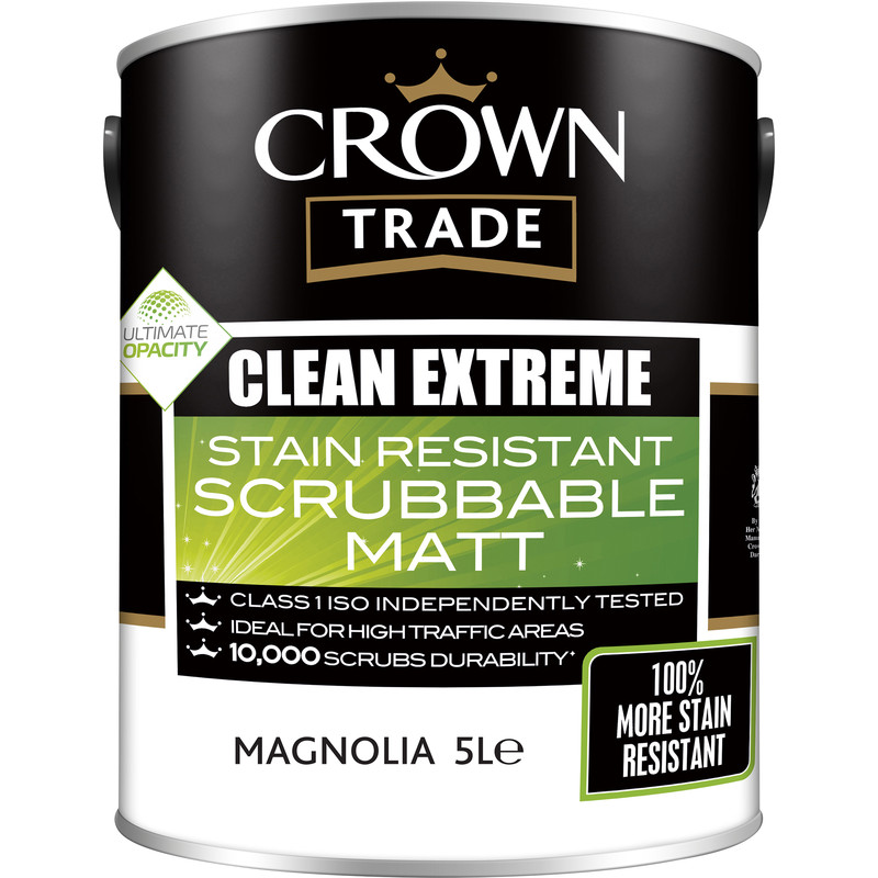 Crown Trade Clean Extreme Scrubbable Matt Emulsion Paint 5l Magnolia