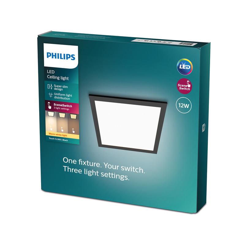 Philips CL560 Super Slim Square Panel Ceiling Light 300x300mm Black 12W ...