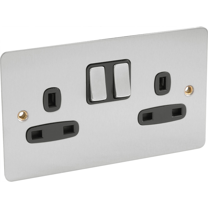 Flat Plate Satin Chrome 13A Switched Socket