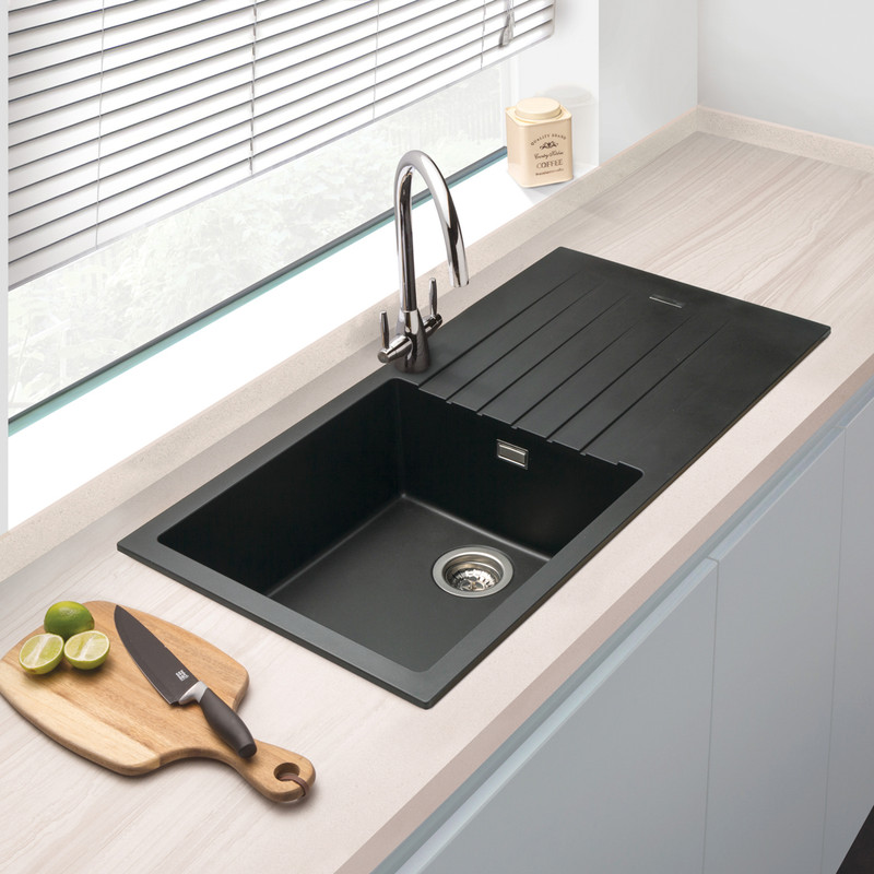 Granite Composite Single Bowl Kitchen Sink Drainer Black 1000mm X 500mm X 200mm