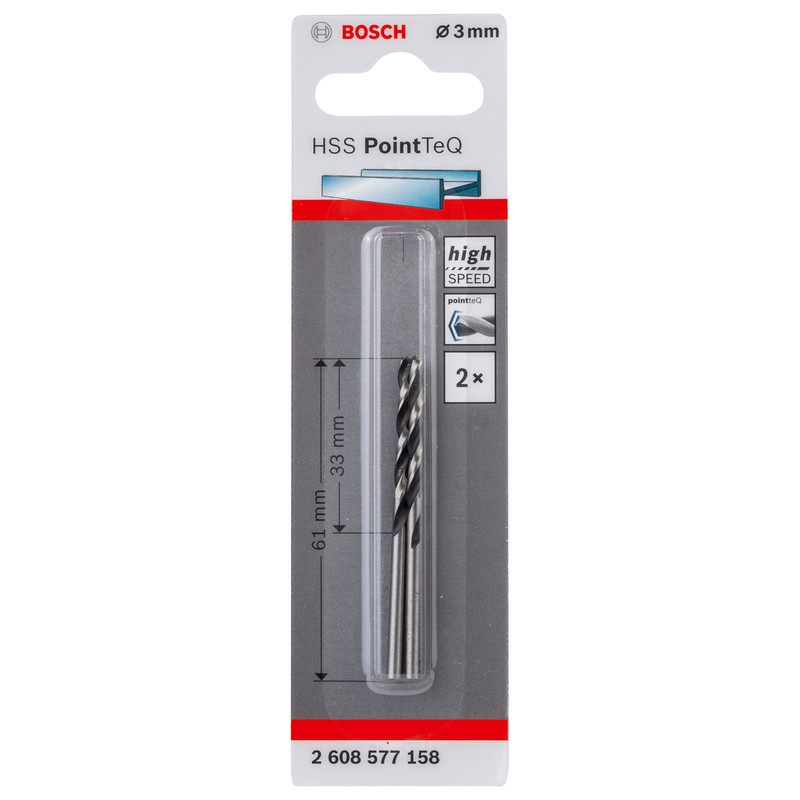 Bosch HSS  PointTeQ Drill Bit 3.0mm 2608577198 10Pcs Pack Metal/Wood/Plastic