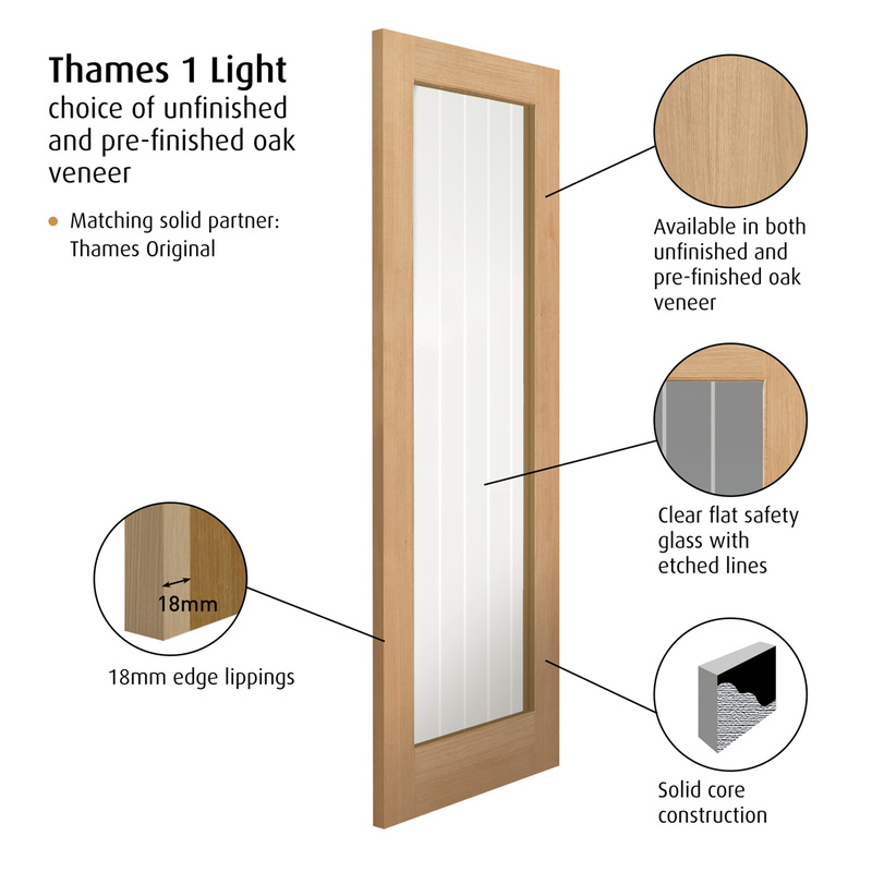 Thames 1 Light Oak Internal Door P/F