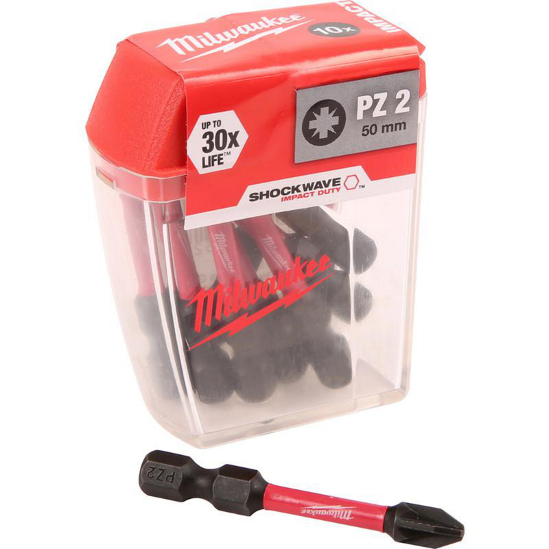 Milwaukee Shockwave Impact Screwdriver Bits Pz2 X 50Mm (10 Pack) In Black Size 10 Pack