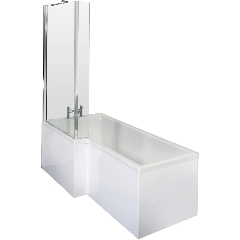 Nuie L Shaped Shower Bath With Panel And Leg Set 1500Mm Left Hand In White Acrylic