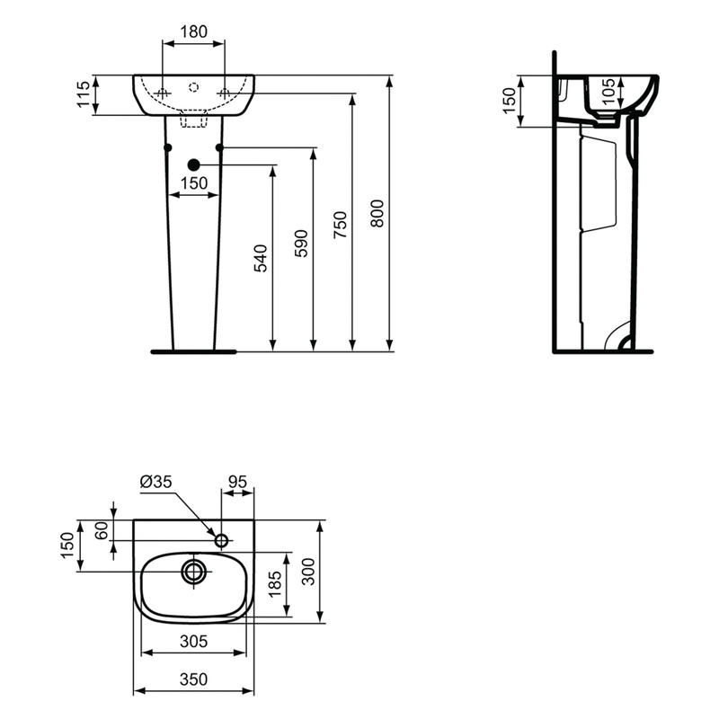 Ideal Standard i.life Cloakroom Basin and Pedestal 35cm 1 Tap Hole