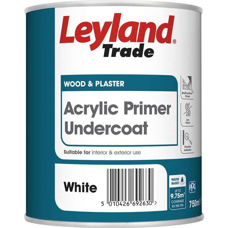 Leyland Trade Acrylic Primer Undercoat Paint White 750ml