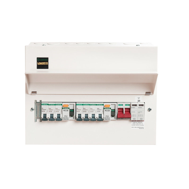 Crabtree Loadstar Metal Consumer Unit 9 Way Dual Type A RCD + 1 Mod SPD + 7 MCBs