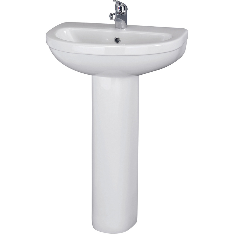 Nuie Ivo Basin & Pedestal 550Mm 1 Tap Hole In Vitreous China White