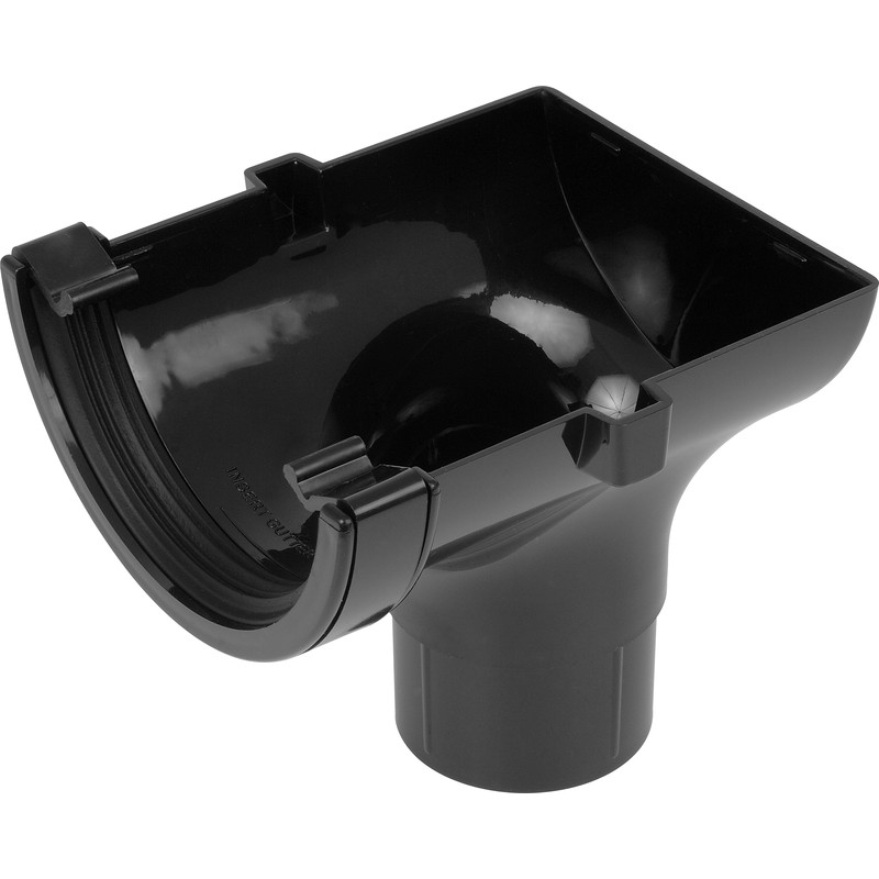 112mm Half Round Stopend Outlet Black