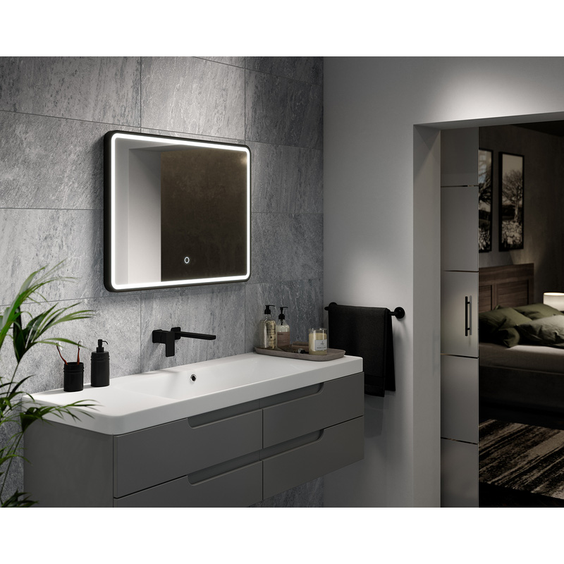 Sensio Frontier LED Bathroom Mirror CCT Black 800 x 600mm | Toolstation