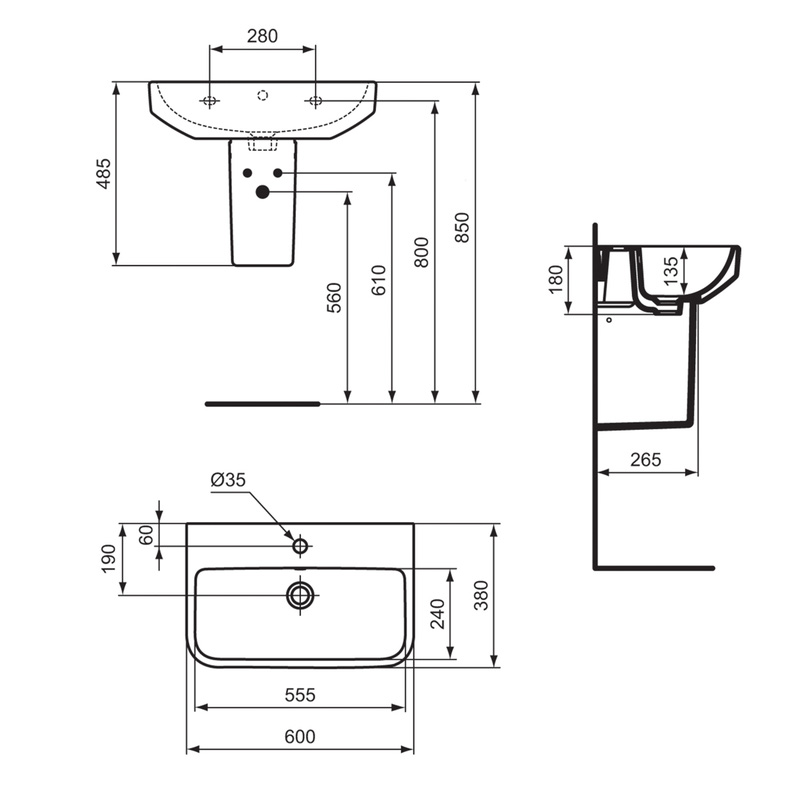 Ideal Standard I.life Compact Basin And Semi-Pedestal 60cm 1 Tap Hole ...