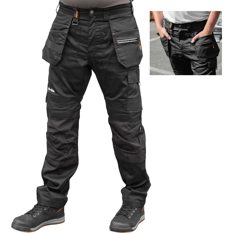 Scruffs Worker Plus Trousers Combat Cargo Work Pants Black Size 36" Regular 