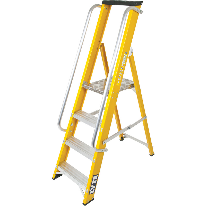 Lyte Heavy Duty Fibreglass Platform Step Ladder With Safety Handrail