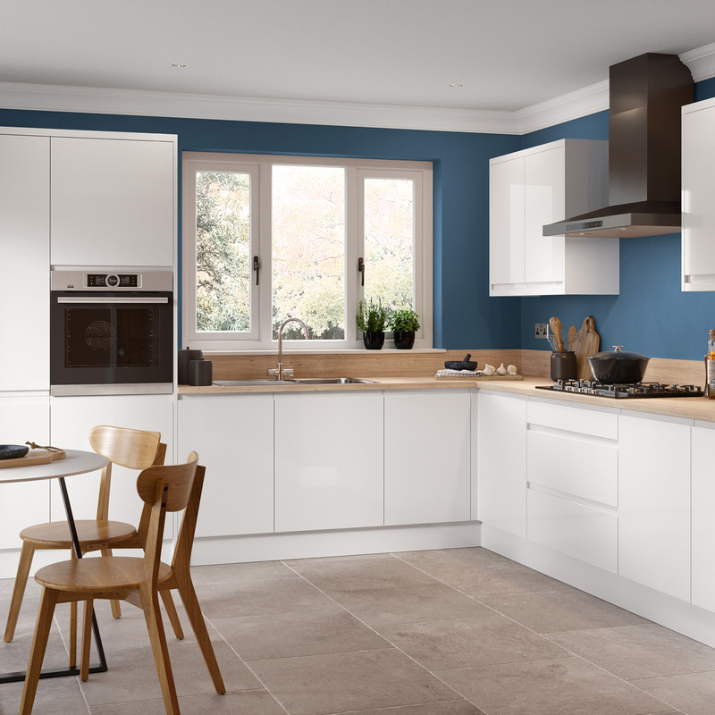 Kitchen Kit Flatpack J Pull Kitchen Cabinet Pull Out Base Unit Super Gloss White 150mm