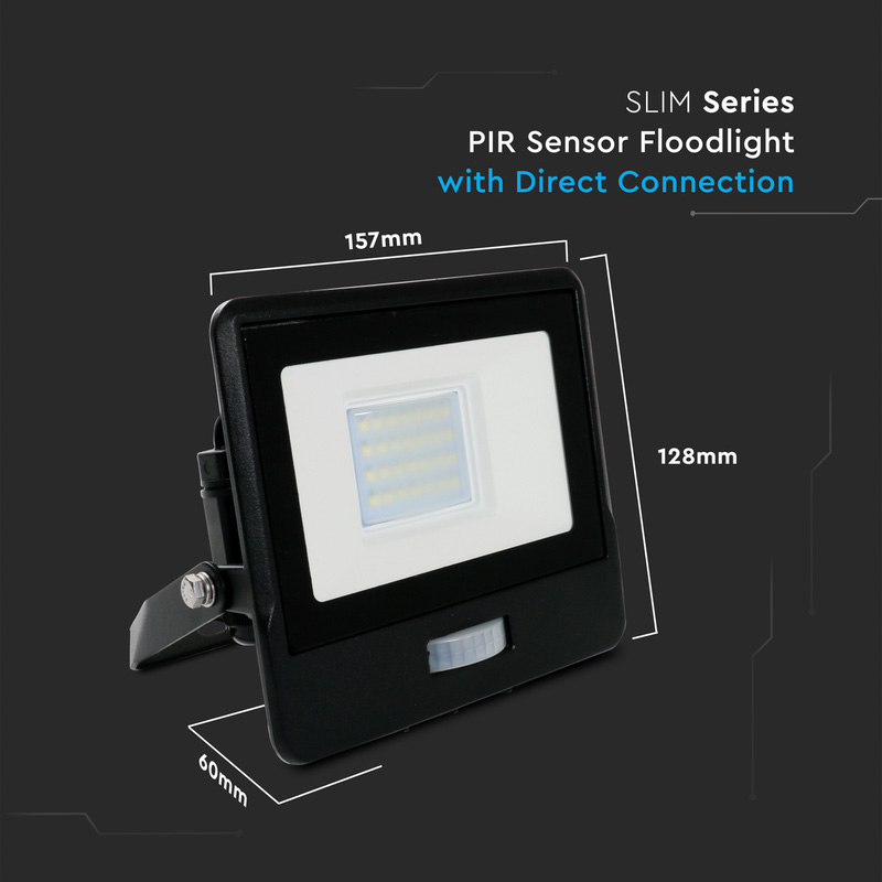 V tac ip65 led pir sensor floodlight with samsung chip 20w black 1510lm
