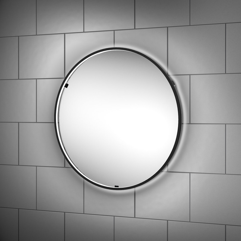 Sensio Aspect Matt Black LED Round Bathroom Mirror Cool White