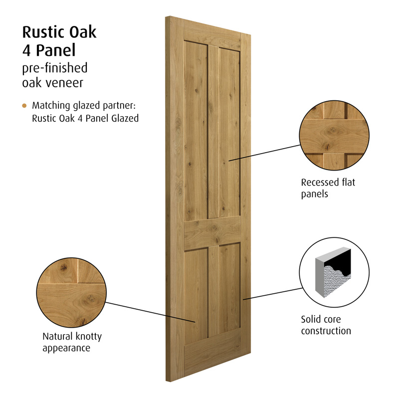 Rustic Oak 4 Panel Internal Door Pre-Finished