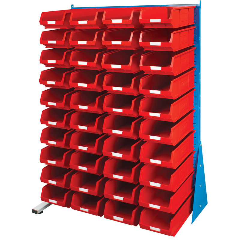 Barton Steel Louvre Panel Adda Stand with Red Bins 1600 x 1000 x 500mm