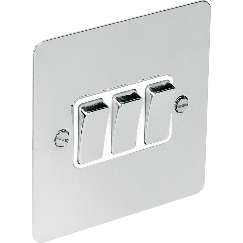 A5 Products POLISHED CHROME Trimline Switch 3 Gang 2 Way 10AMP