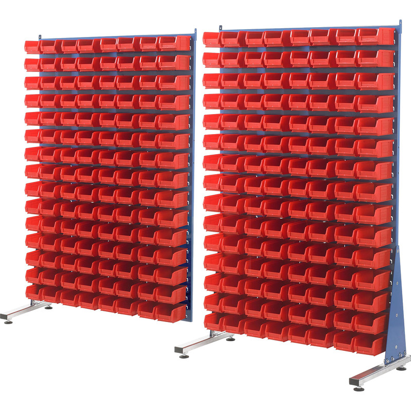 Barton Steel Louvre Panel Adda Stand with Red Bins 1600 x 1000 x 500mm