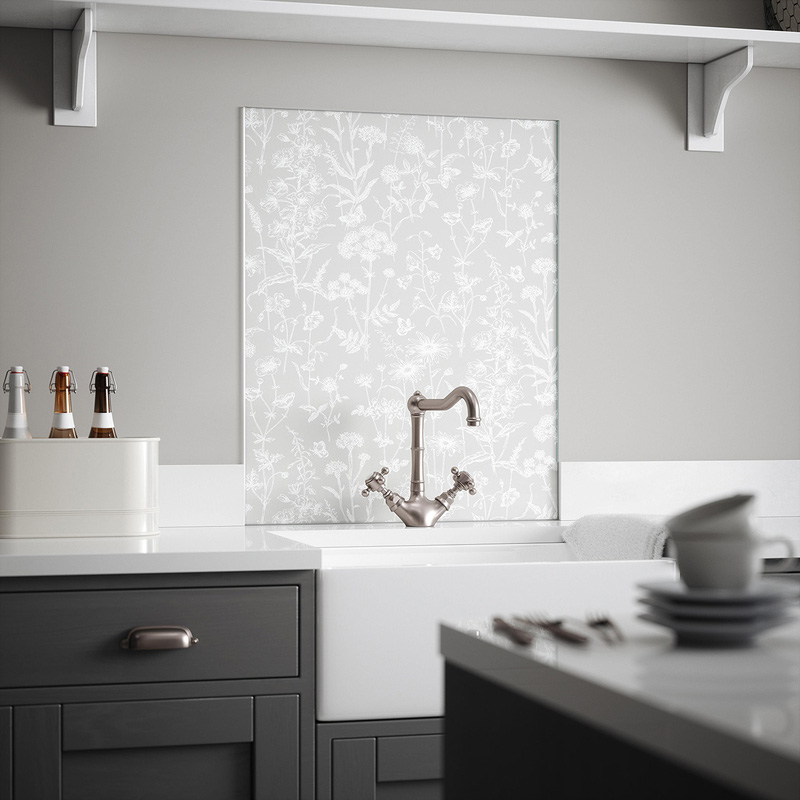 Laura Ashley Lisette Flint Glass Splashback 600 X 750Mm (1) White