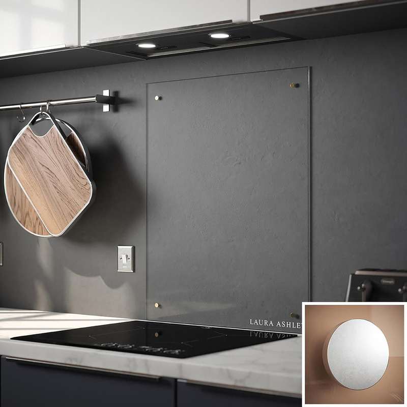 Laura Ashley Clear Glass Splashback With Satin Chrome Caps 900 X 750Mm (1)