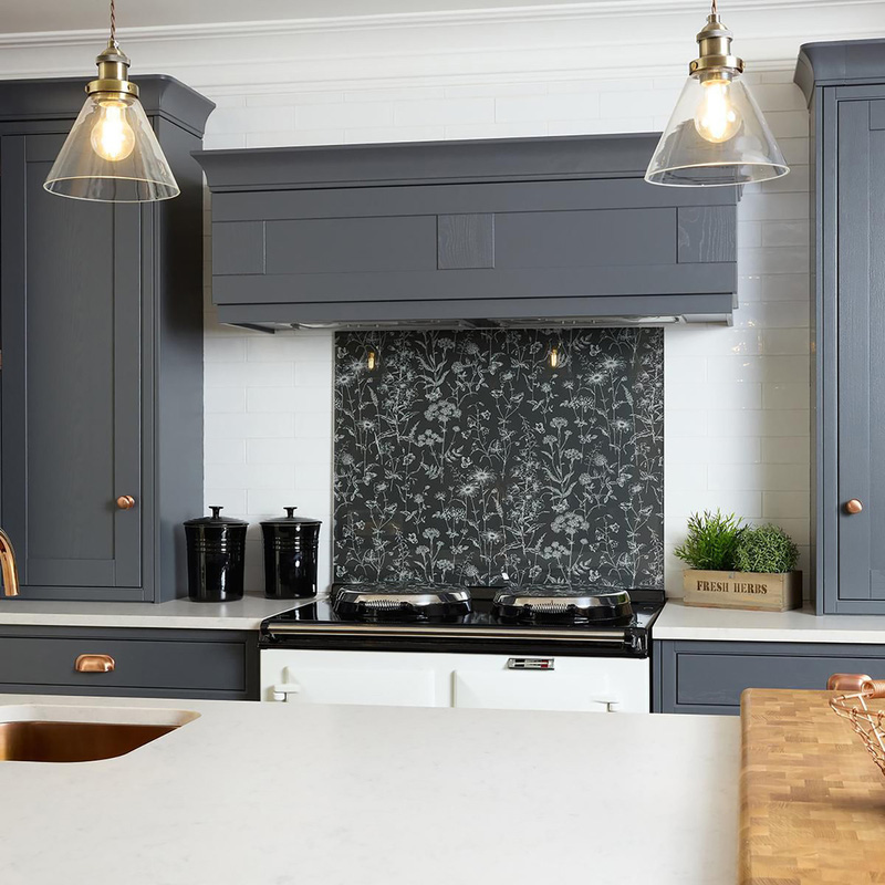 Laura Ashley Lisette Metallic Glass Splashback 900 X 750Mm (1) In Charcoal Black/Dark