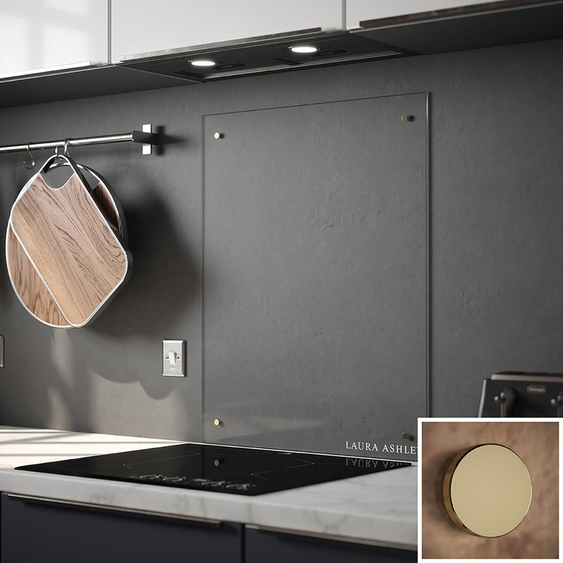 Laura Ashley Clear Glass Splashback With Brass Caps 900 X 750Mm (1)