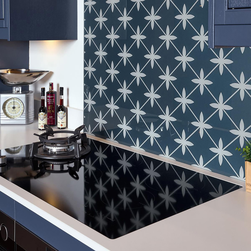 Laura Ashley Wicker Midnight Seaspray Glass Splashback 600 X 750Mm (1) Blue