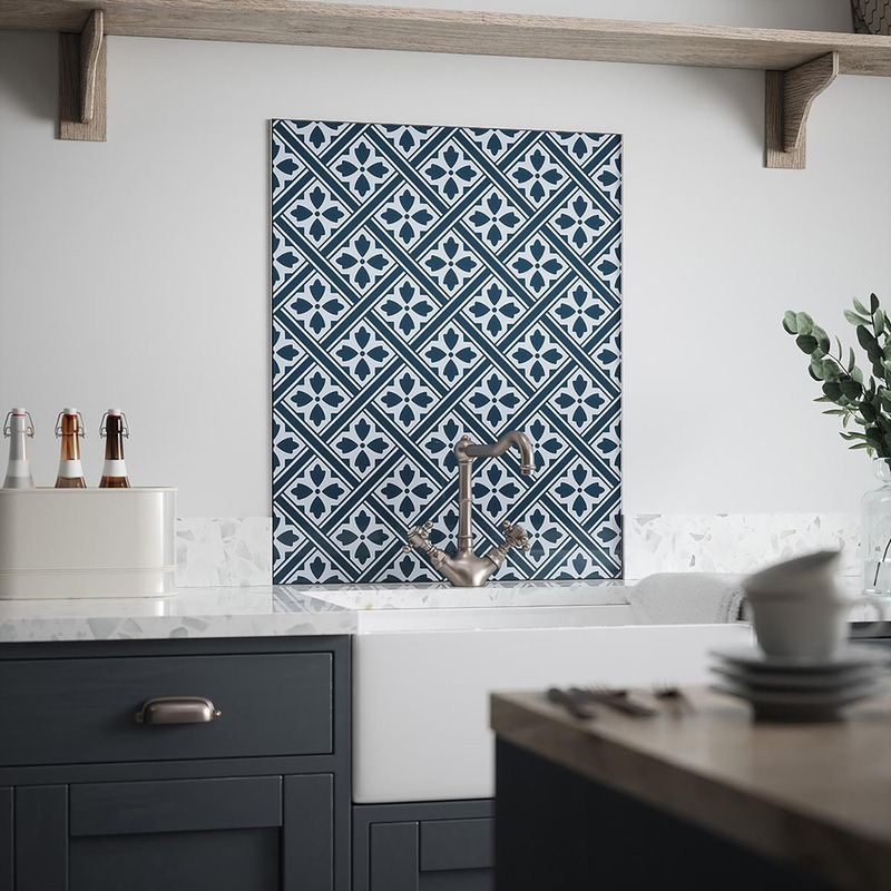 Laura Ashley Mr Jones Midnight Seaspray Glass Splashback 600 X 750Mm (1) Blue/Dark